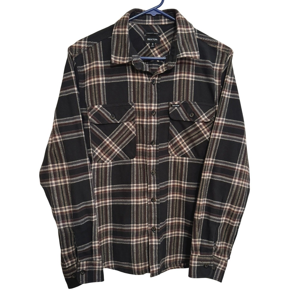 Brixton LS Button Down Shirt Mens S Standard Fit Bowery Black Charcoal Off White